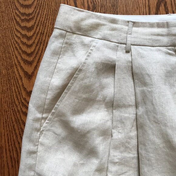 STAUD Cruz Linen Pleated Bermuda Shorts Womens 8 Natural Tan High Rise Beige - Picture 5 of 13